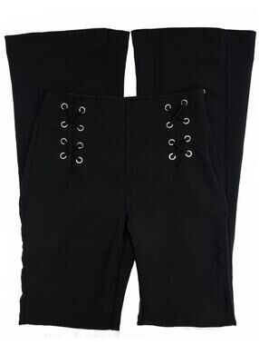 Vintage Twik Canada Made Black High Rise Flared Trousers W Lace Up Grommet Sz S